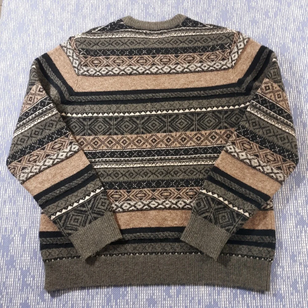 Old Navy Sweater Crew Neck Mens Large Fair Isle Multicolor Wool Blend Soft